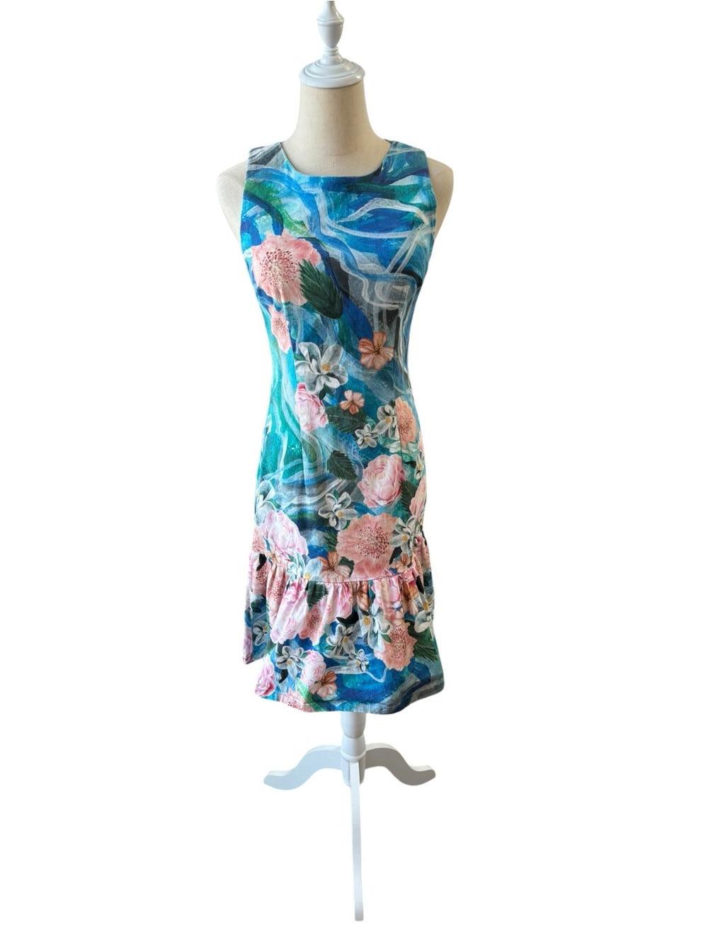 ISOLDA Pink and Turquoise Floral Sleeveless Dress